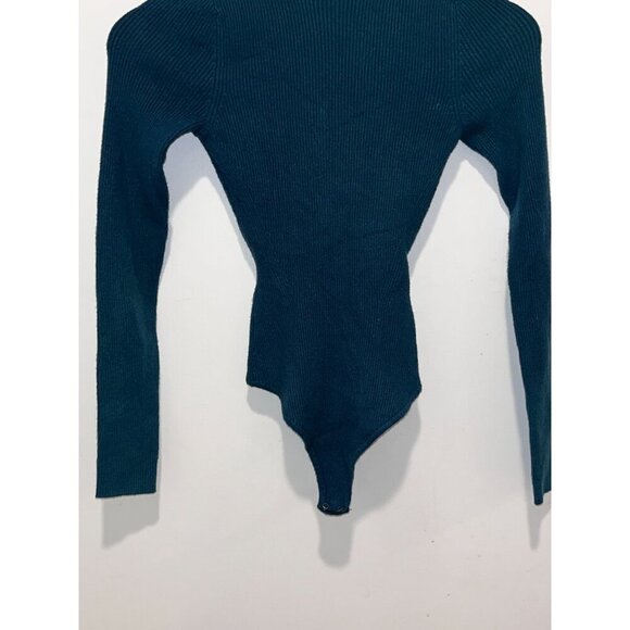 Abercrombie & Fitch Teal Ribbed Turtleneck Snap Crotch Women's Bodysuit Size XS - Picture 3 of 9